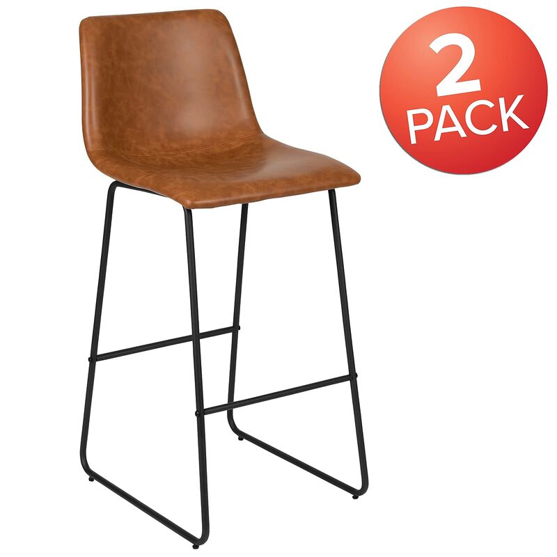 Flash Furniture Reagan 30 inch LeatherSoft Bar Height Barstools in Light Brown, Set of 2