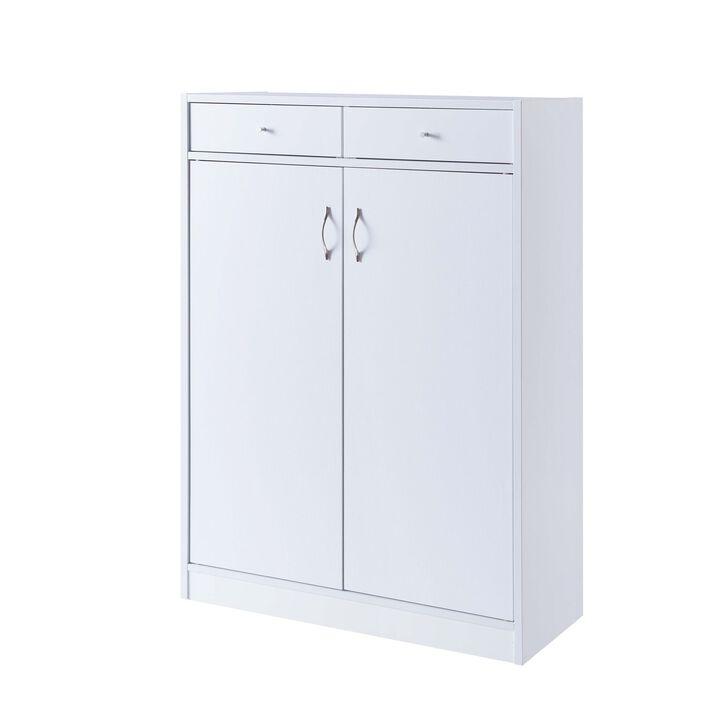 White Shoe/Storage Cabinet with 2 Drawers & 5 Shelves Organizer with Spacious Top