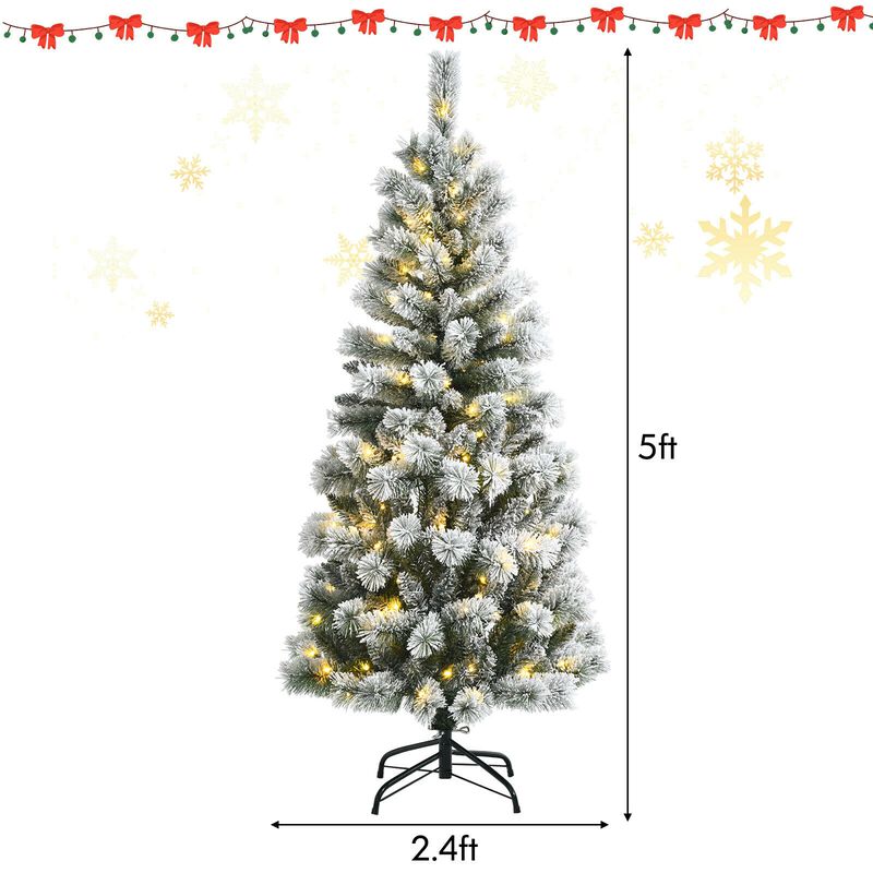 Pre-Lit Hinged Snow Flocked Christmas Tree with Remote Control