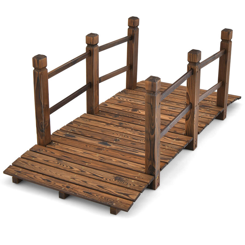 5 Feet Wooden Garden Bridge with Safety Rails