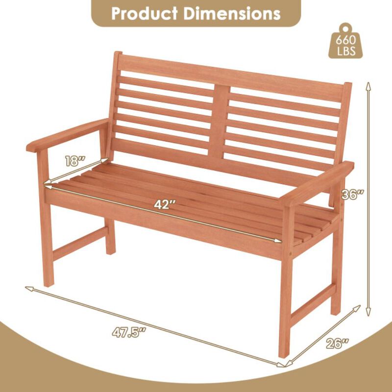 Hivvago Patio Solid Wood Loveseat Outdoor 2-Seat Bench with Inclined Backrest and Slatted Seat