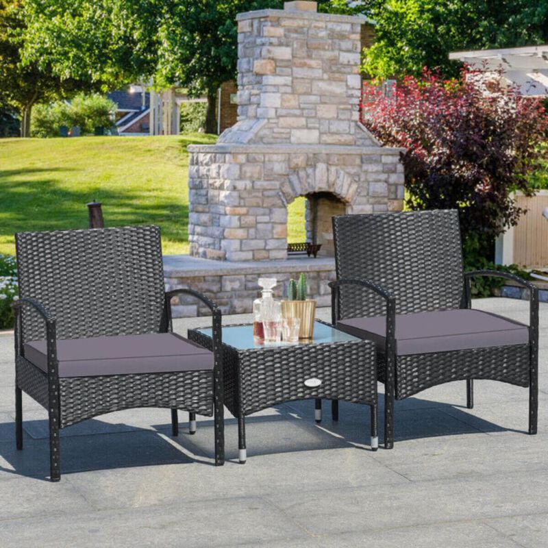 Hivvago 3 Pieces Patio Wicker Rattan Furniture Set with Cushions for Lawn Backyard