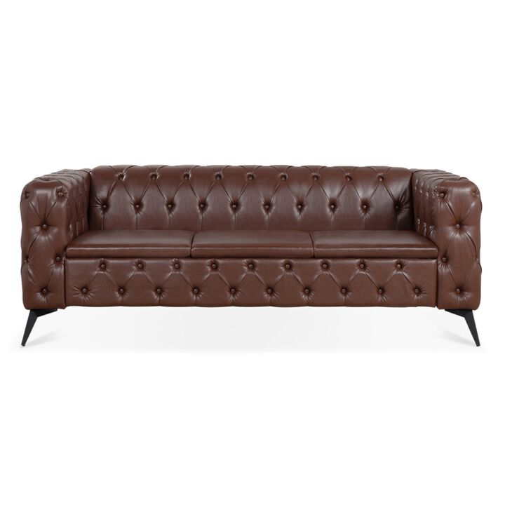 Cintco 84.06 Inch Chesterfield Tufted PU Leather 3‑Seat Sofa