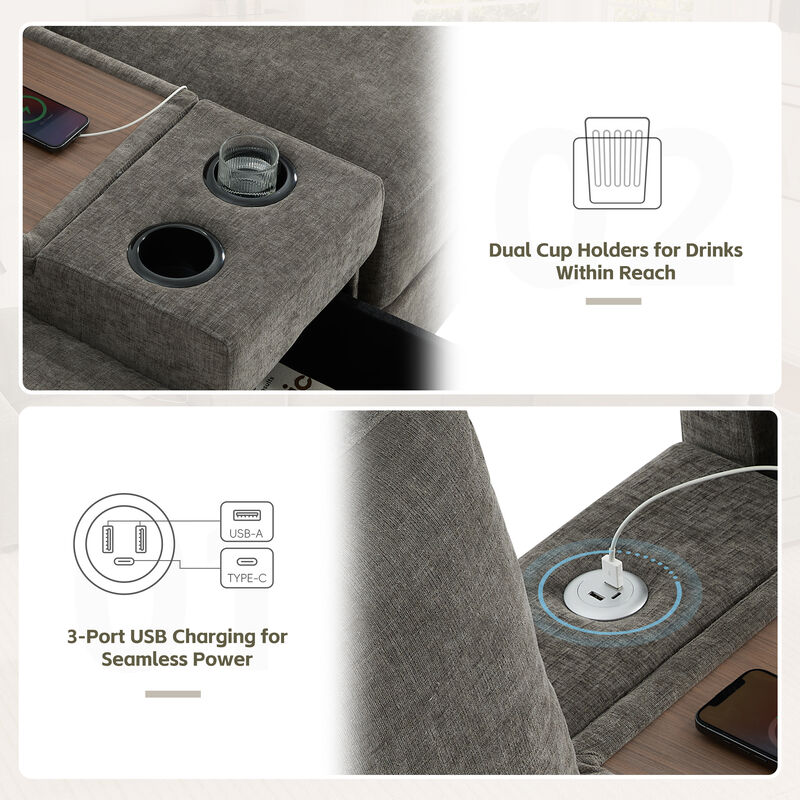 Merax Customizable Modular Sofa with Cloud-Like Comfort, Movable Ottoman, Flippable Console Lid image number 5