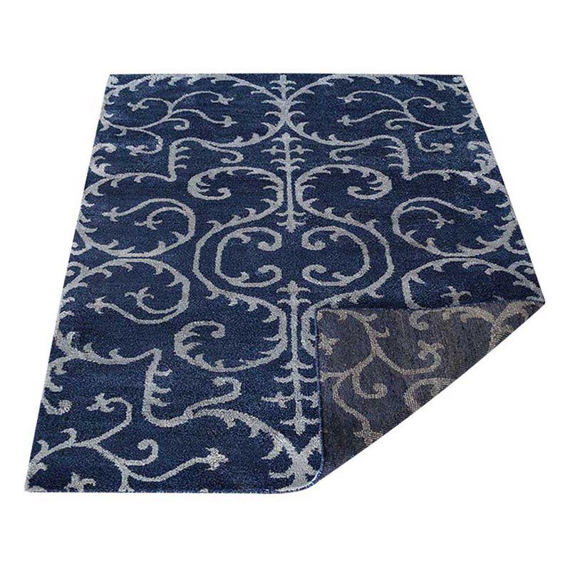 Rugsotic Carpets Hand Knotted Silk 7'x10' Area Rug Contemporary Blue Light Blue NS3313