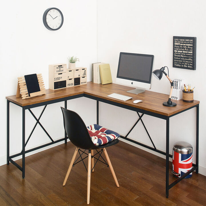 FC Design Klair Living Wood and Metal Corner Desk
