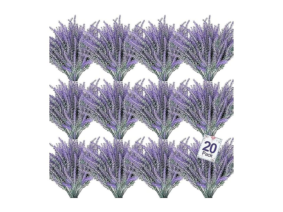 20 Bundles Artificial Lavender Flowers Outdoors Summer Decor UV Resistant No Box