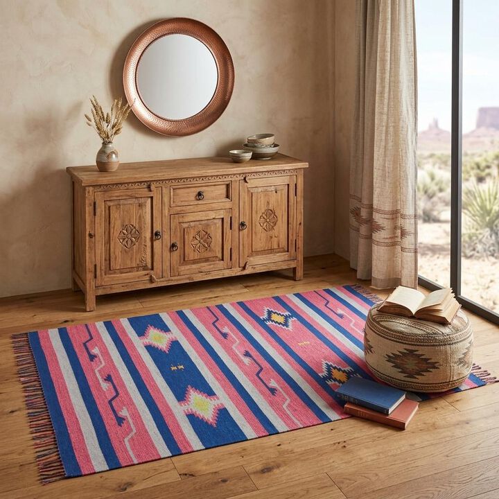 HomeRoots Southwestern Handmade Area Rug With Fringe