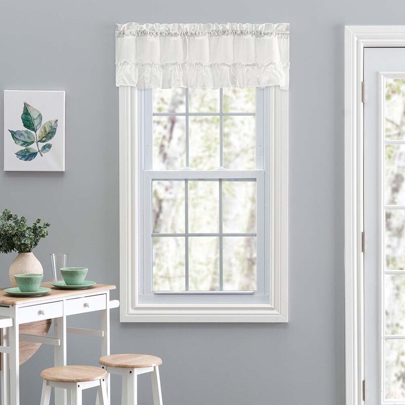 Ellis Stacey 1.5" Rod Pocket High Quality Fabric Solid Color Window Ruffled Filler Valance 54"x13" Ice Cream image number 2