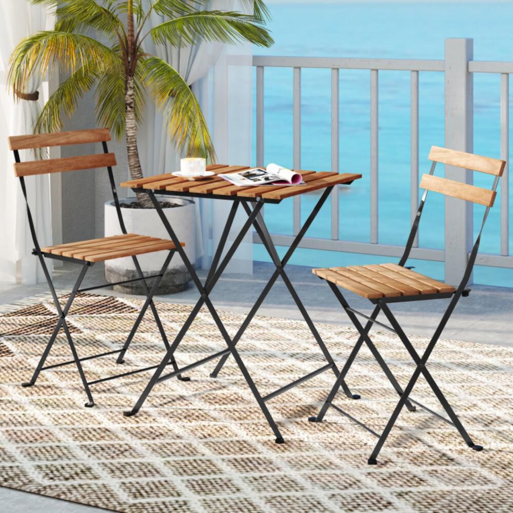 Hivvago 3 Piece Patio Acacia Wood Bistro Set with Slatted Seat and