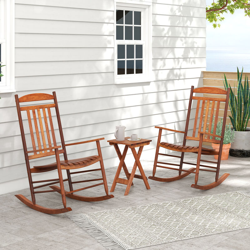 3-Piece Outdoor Poplar Wood Rocking Bistro Set &ndash; Patio Chairs and Table Combo