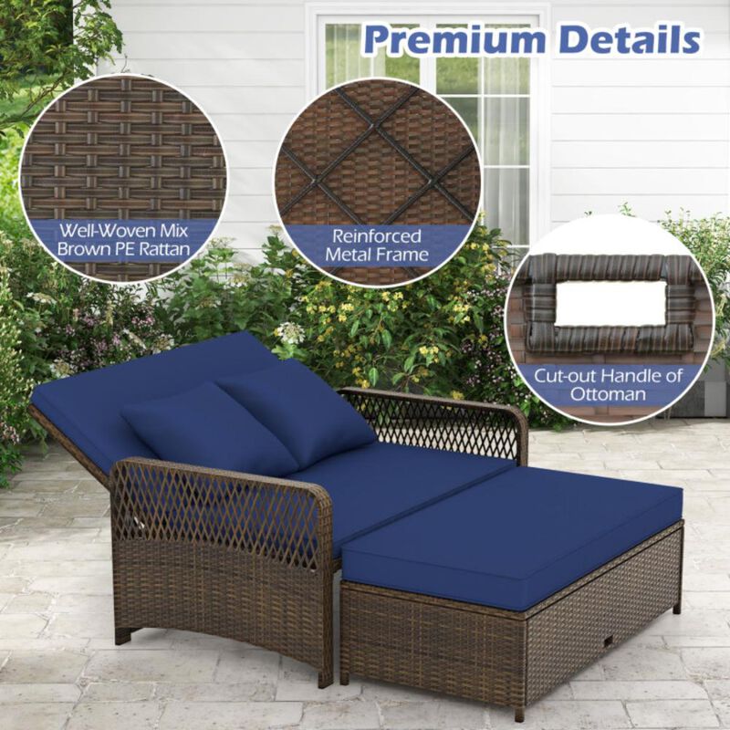 Hivvago Patio Adjustable Wicker Daybed with 4-Level Backrest and Soft Cushions