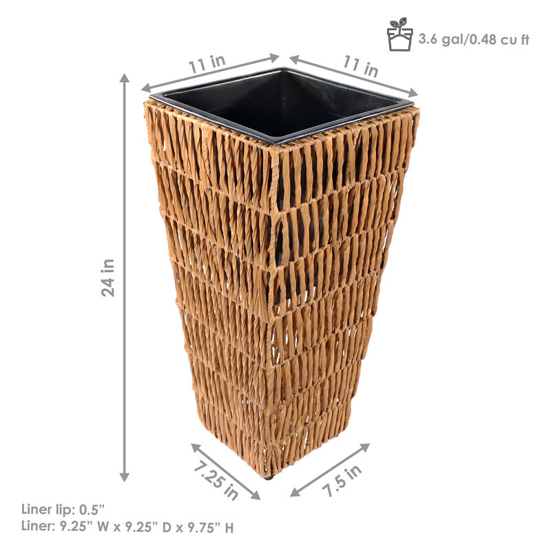 Sunnydaze Set of 2 Hyacinth Poly-Wicker Tall Planters