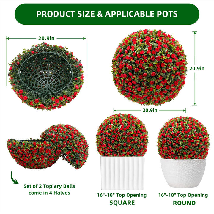 Artificial Topiary Flower Balls, Set of 2 Decorative Topiary Balls Hanging Grass Ball