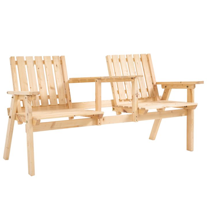 Natural Wood Outdoor Duo: Garden Loveseat with Umbrella Hole Table