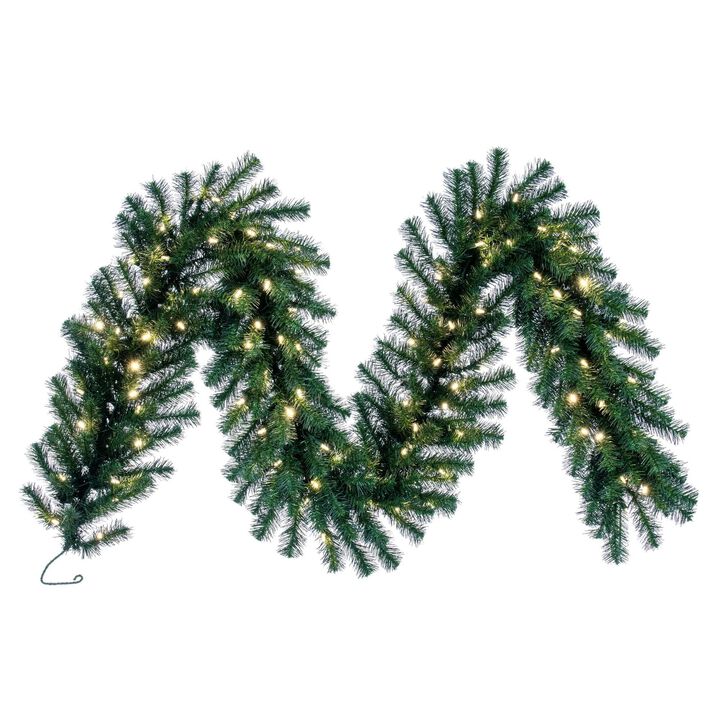 Vickerman 9' Douglas Fir Artificial Christmas Garland - Warm White LED Lights - Faux Fir Christmas Garland - Indoor Outdoor Garland- Reliable and Durable