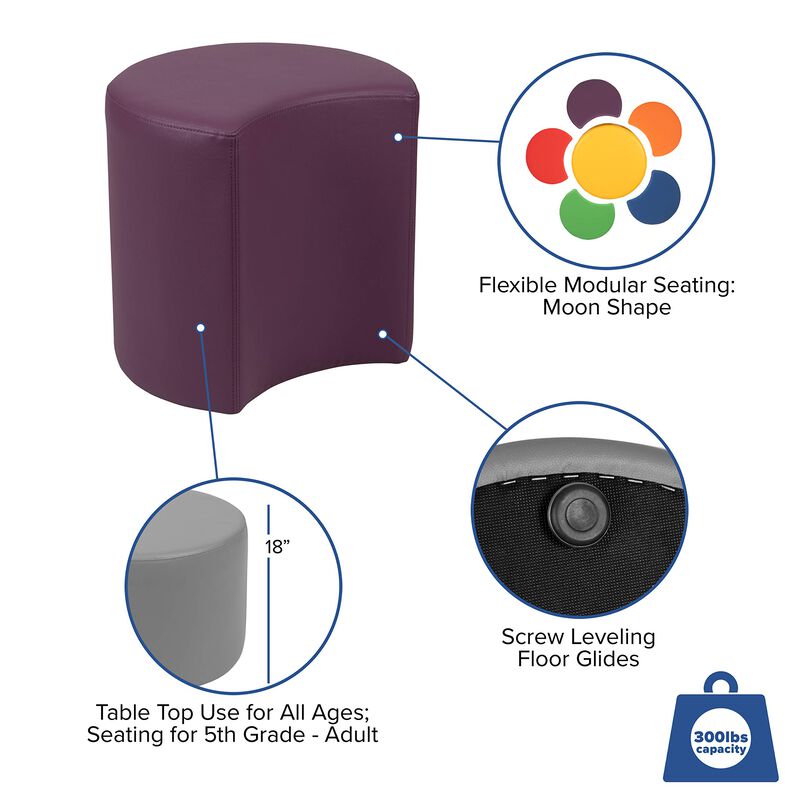 Flash Furniture Nicholas Soft Seating Flexible Moon for Classrooms and Common Spaces - 18" Seat Height (Purple) image number 3