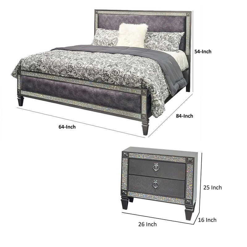Queen Bedroom Set, Gray, Nickel Wood, 2 Piece Set with Nightstand image number 7