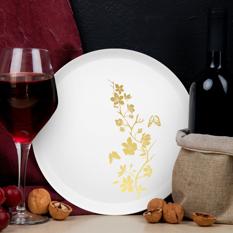 10" White with Gold Floral Round Plastic Dinner Plates (120 Plates) image number 6