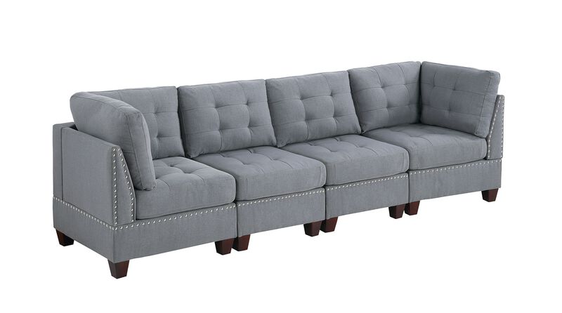Streamdale Tufted Grey Armless Chair with Wooden Legs