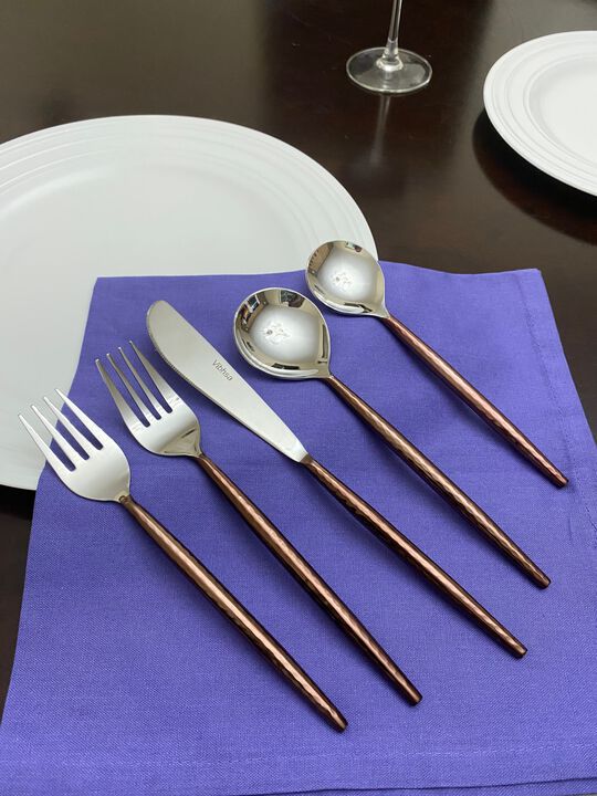 Hammered Stainless Steel Flatware 20-PC Set-Brown
