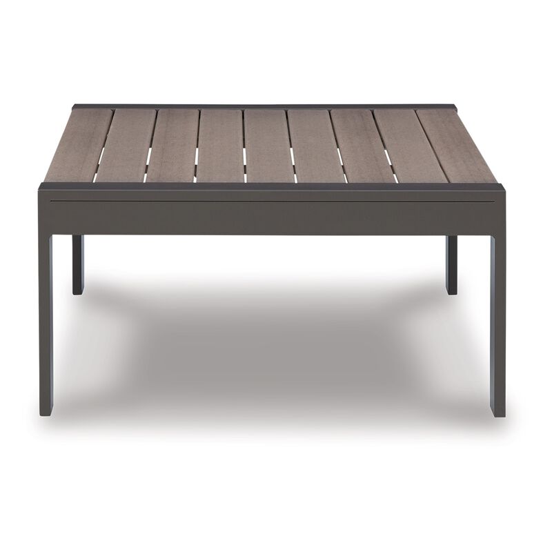 Neil 48 Inch Outdoor Coffee Table, Slatted Top, Modern Style, Gray, Brown - Benzara