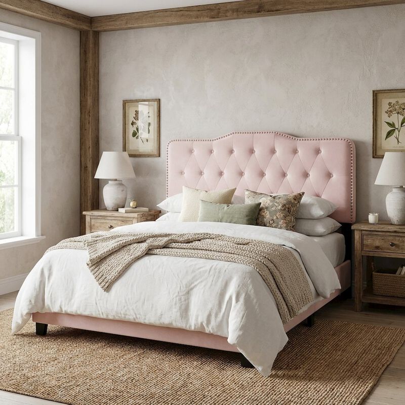 Tufted Velvet Full/Queen Headboard with Plush Upholstery and Sturdy Frame image number 2