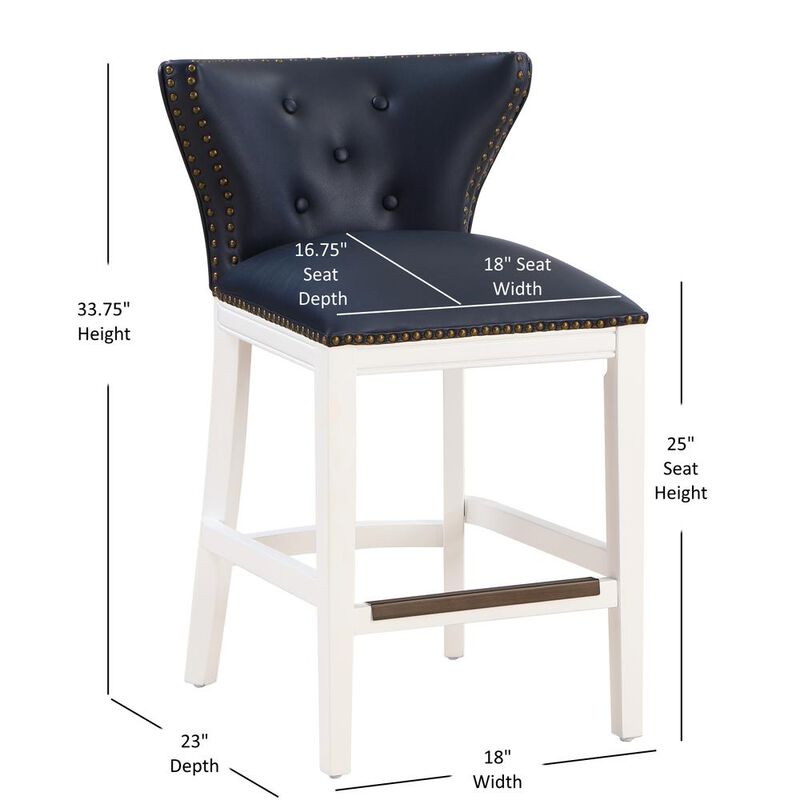 Comfort Pointe Marco Midnight Blue Faux Leather and White Wood Counter Stool