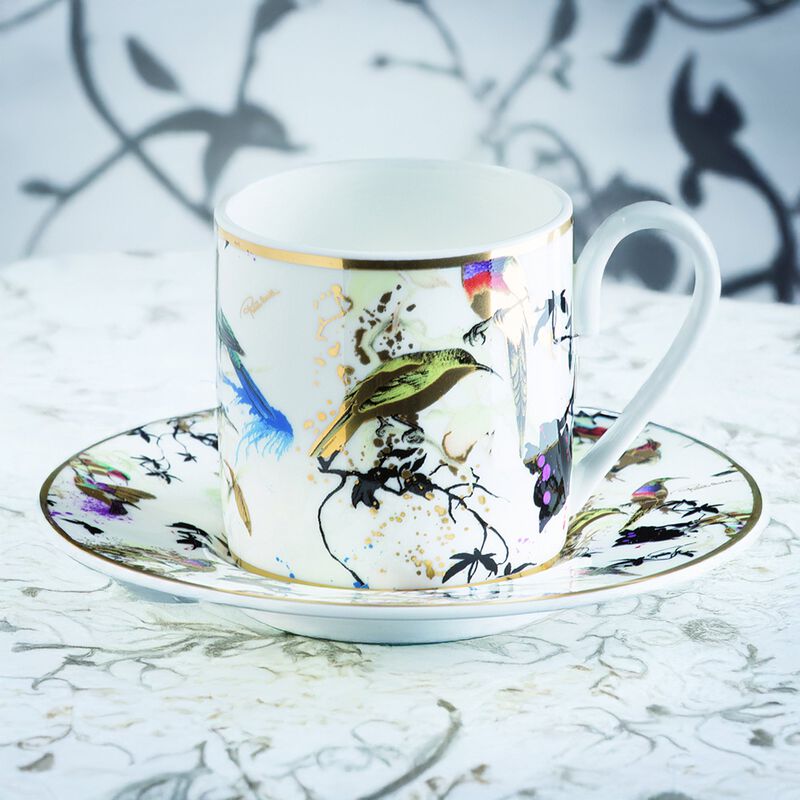 Coffee Cup & Saucer GARDEN'S BIRDS Set of 2 in Luxury Box  diam. 2.3", H 2.5", Cap. 4 oz, Saucer diam. 4.75" image number 1