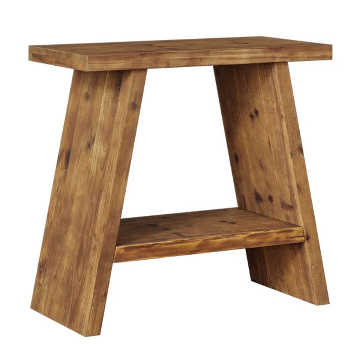 2-Tier Solid Wood Side Table, Small End Table with Storage-Rustic Brown