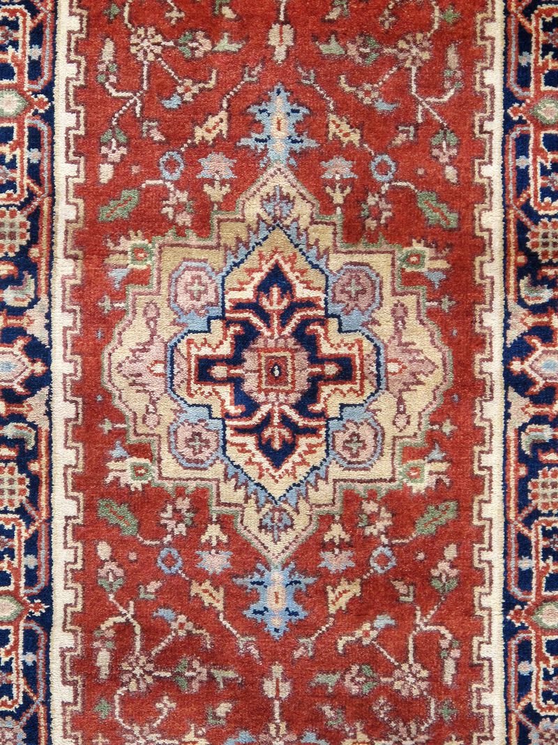 Pasargad Home Serapi Hand-Knotted Rust/Navy Wool Area Rug