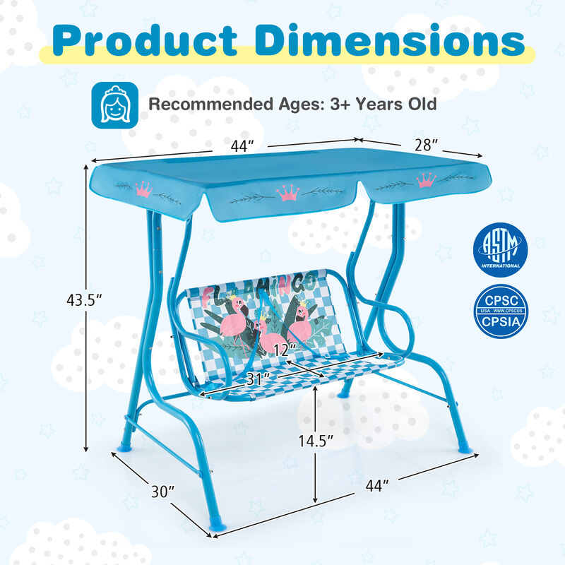 Metal Frame Kids Patio Swing with Dual Seat and Adjustable Canopy Top