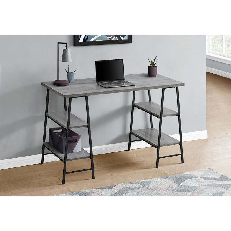 Monarch Specialties I 7524 Computer Desk, Home Office, Laptop, Storage Shelves, 48"L, Work, Metal, Laminate, Grey, Black, Contemporary, Modern