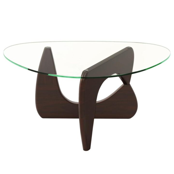 Hivvago Triangle Coffee Table with Tempered Glass Top and Adjustable Rubber Wood Base