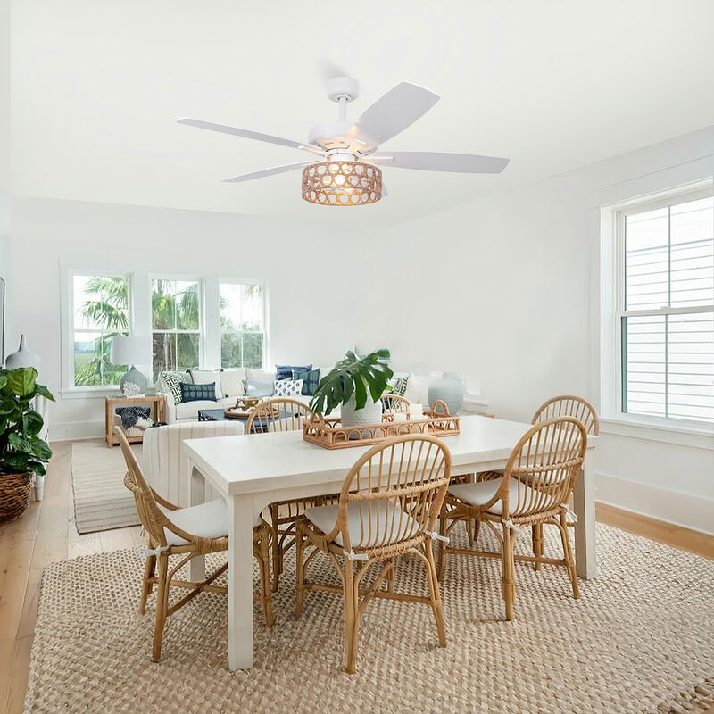 52 in. White Hemp Rope Reversible Blades Ceiling Fan with Light and Remote