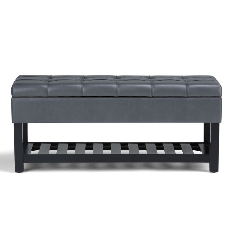 Saxon 44 inch Wide Transitional Rectangle Storage Ottoman Bench in Stone Grey Faux Leather image number 2
