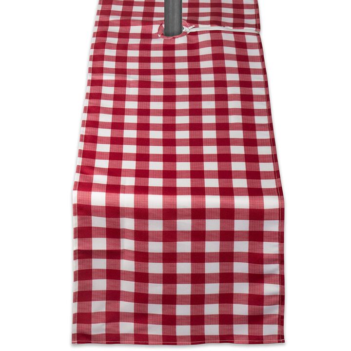 72" Red and White Checkered Outdoor Table Runner With Zipper