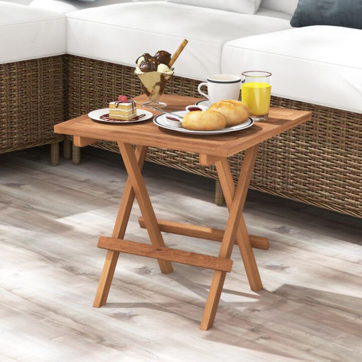 Hivvago Square Patio Folding Table Teak Wood with Slatted Tabletop Portable for Picnic