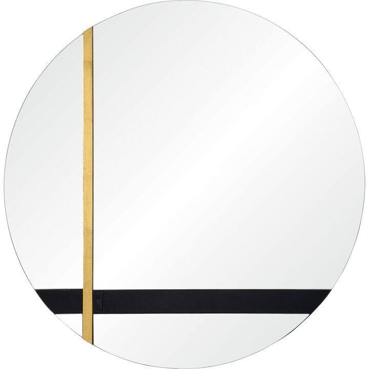 30" Black and Gold Leaf Finished Glass Unframed Round Wall Mirror
