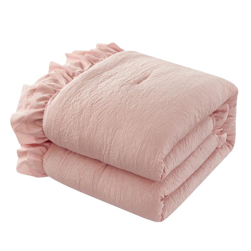 Chic Home Kensley Comforter Set Washed Crinkle Ruffled Flange Border Design Bedding Blush, Twin image number 9