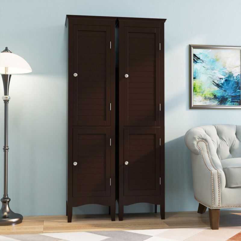 Hivvago Tall Bathroom Floor Cabinet with Shutter Doors and Adjustable Shelf