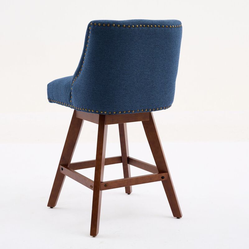 Streamdale Counter Height Swivel Barstools, 26" H Seat Height Upholstered Bar Stools Set of 2, Fabric in Blue