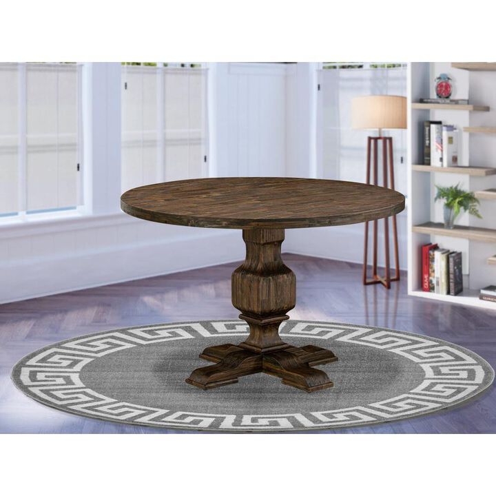 East West Furniture IRVING Round Dining Table with Pedestal, Rustic Rubberwood Table in Distressed Jacobean Finish, 48 Inch