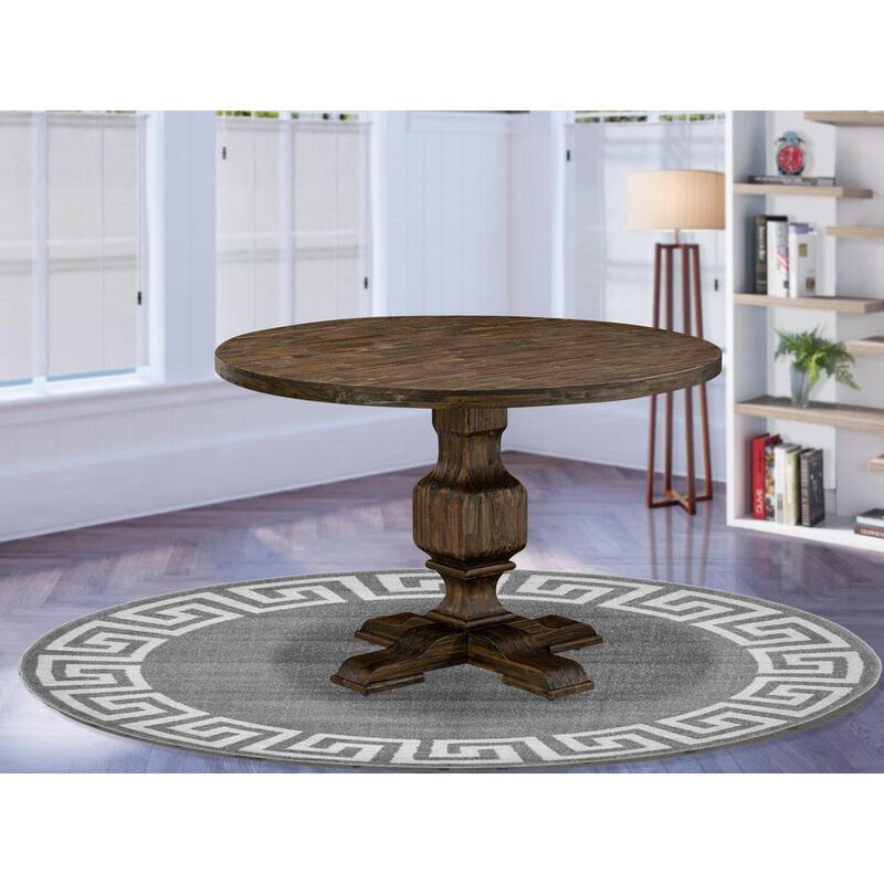 East West Furniture IRVING Round Dining Table with Pedestal, Rustic Rubberwood Table in Distressed Jacobean Finish, 48 Inch