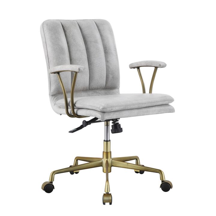 Adjustable Leatherette Swivel Office Chair with 5 Star Base, Gray and Gold-Benzara