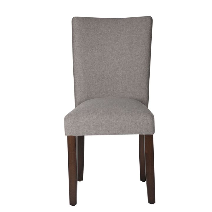 Fabric Upholstered Wooden Parson Dining Chair with Splayed Back, Gray and Brown - Benzara