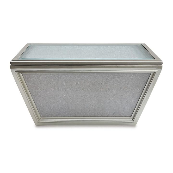 Benjara Brad 36 Inch Coffee Table, Modern Mirrored Glass Top, Silver Wood Finish