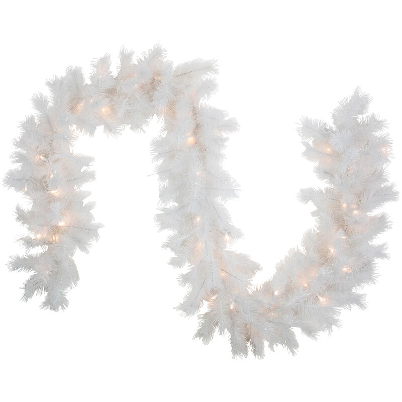 9' x 14" Pre-Lit White Alaskan Pine Artificial Christmas Garland  Warm White LED Lights