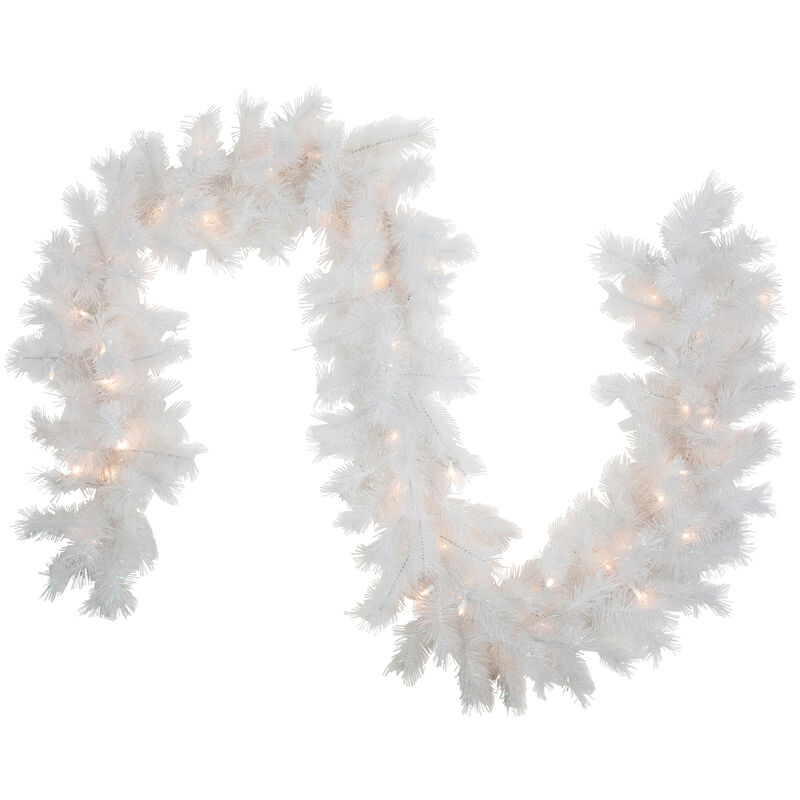 9' x 14" Pre-Lit White Alaskan Pine Artificial Christmas Garland  Warm White LED Lights image number 0