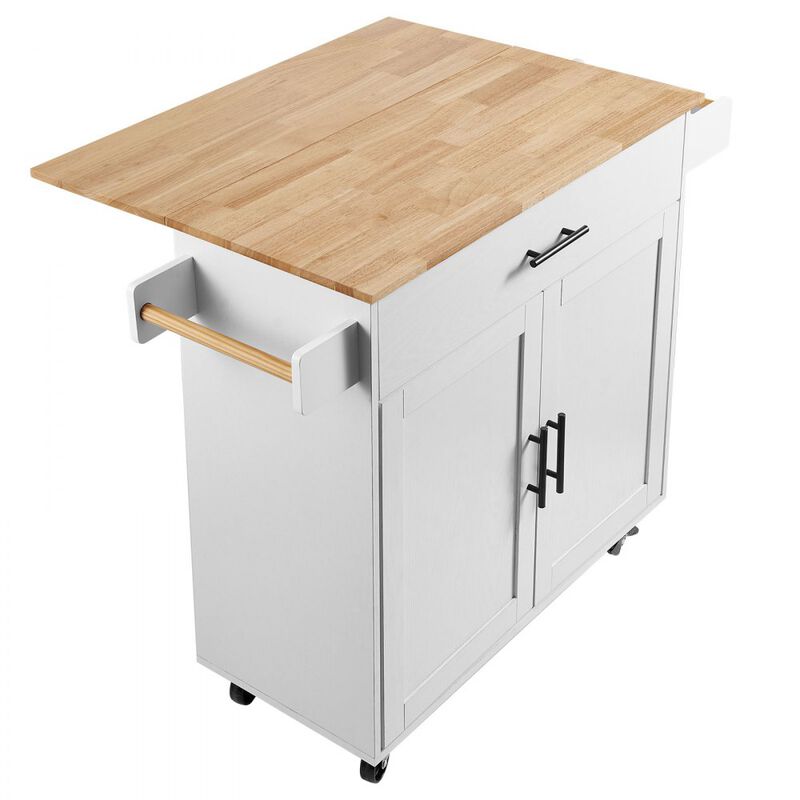 Rolling Kitchen Island Cart with Wood Top, Drop Leaf, Drawer, Cabinet & Spice Rack